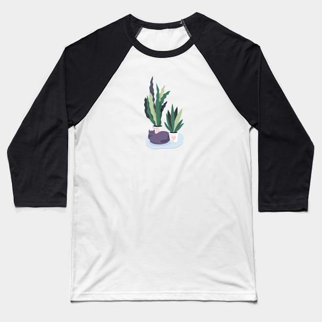Cat with Plants Baseball T-Shirt by North Eastern Roots